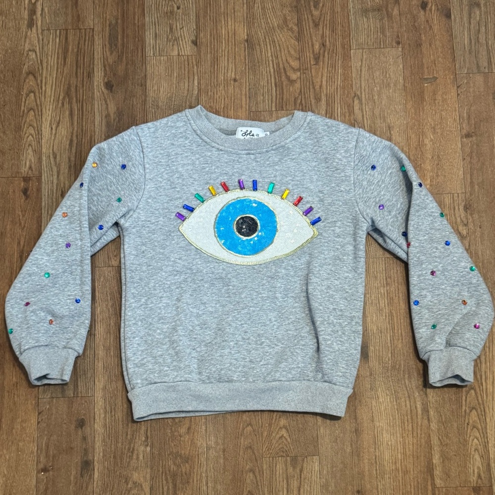 Lola + The Boys Girl’s Kids Sequin Evil Eye Gems Sweatshirt Crewneck Size 10